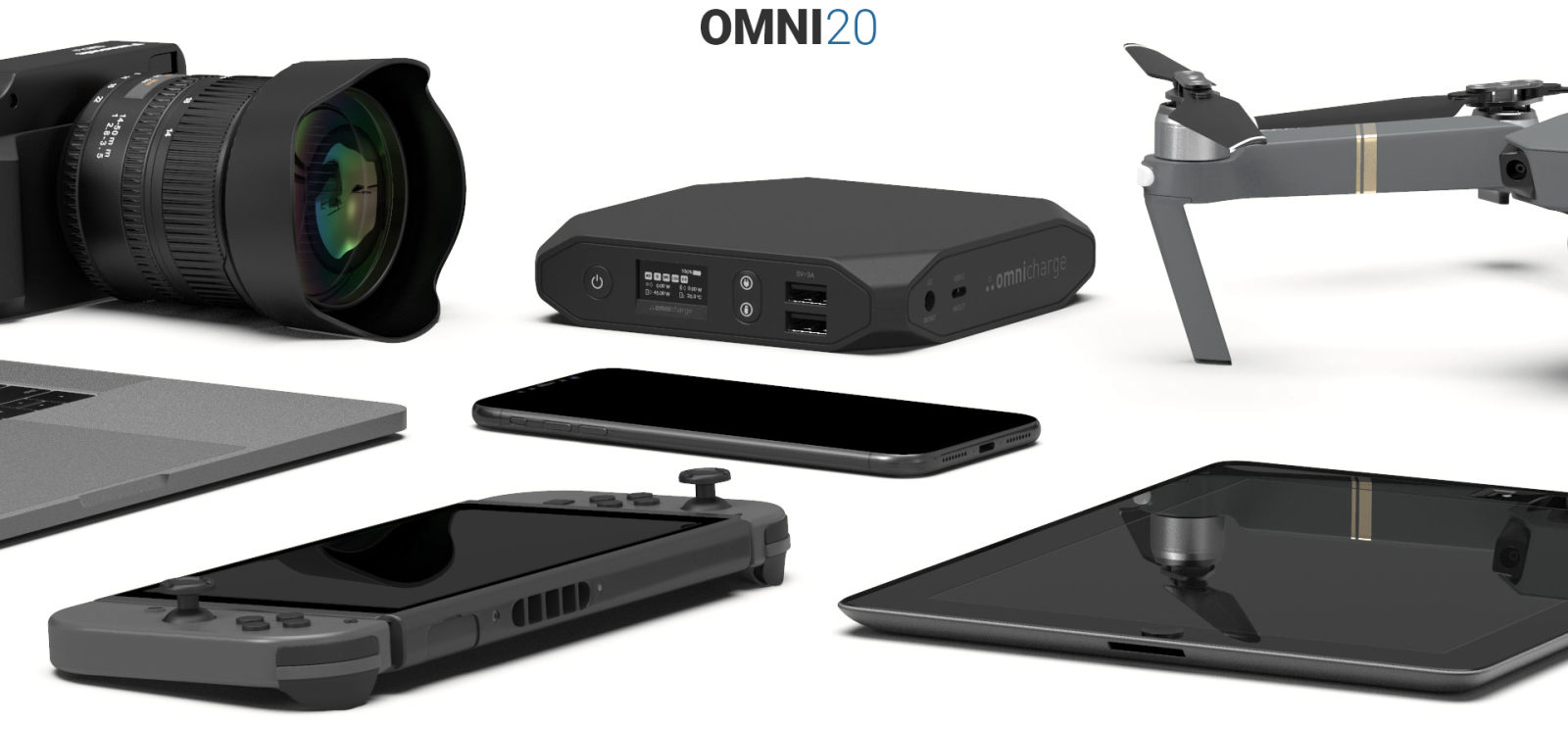 Omni 20 with a camera, drone, phone and tablet