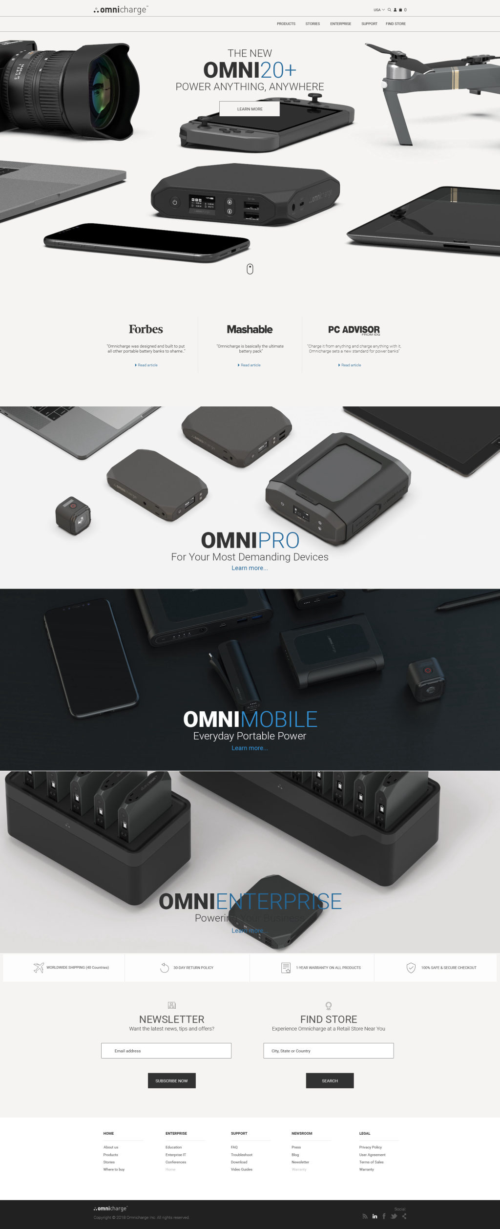 The 2019 Omnicharge home page, renders only
