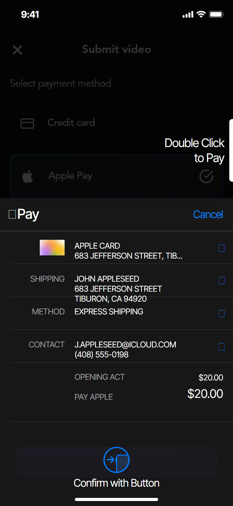 Opening Act app: apple pay
