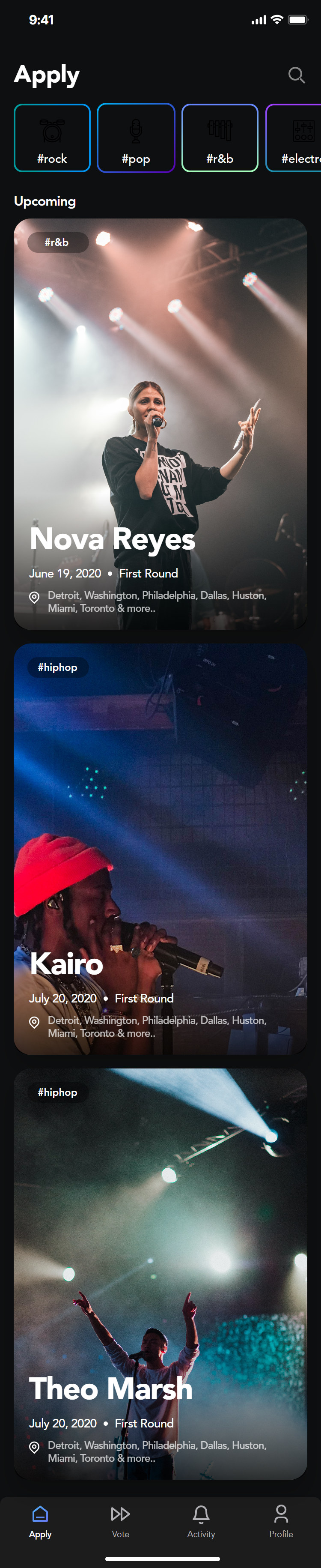 Opening Act app: home