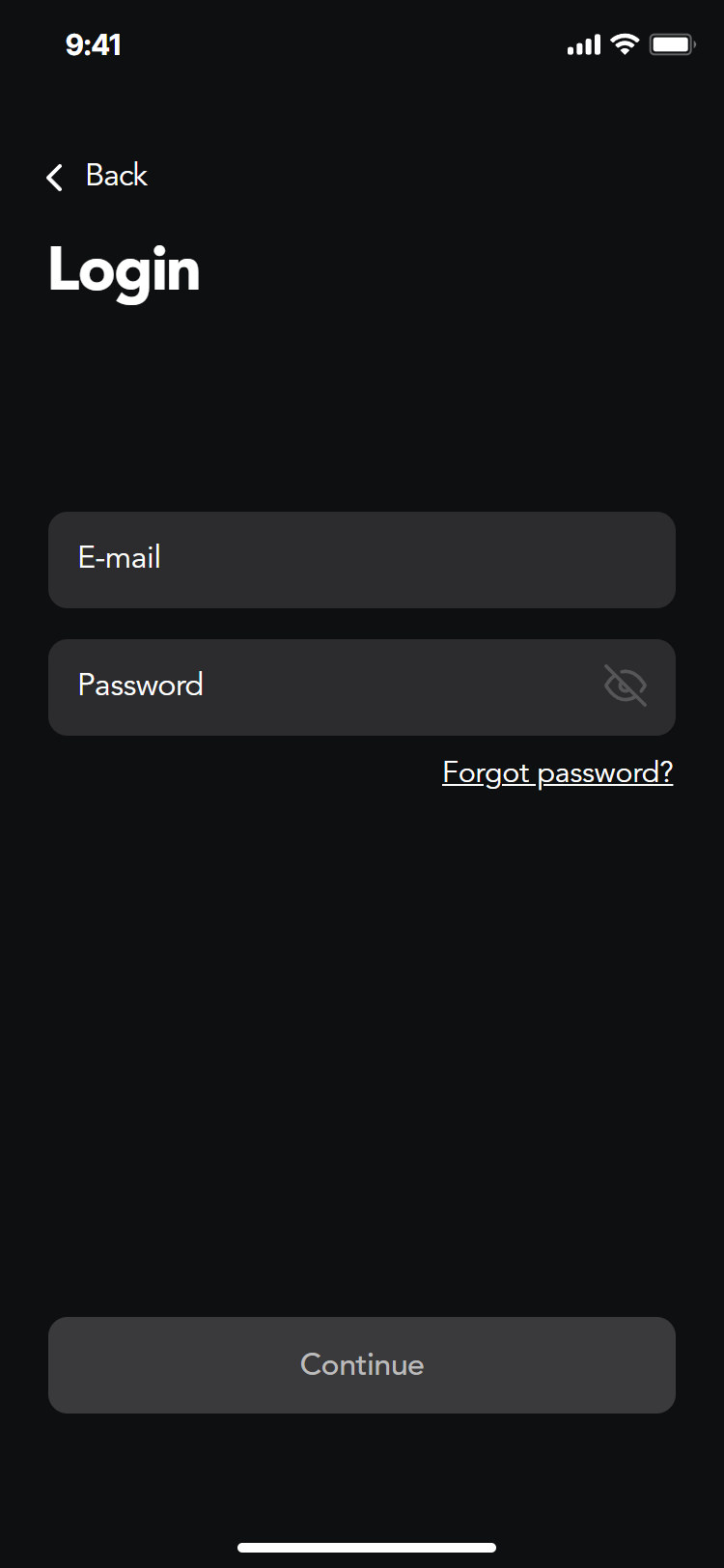 Opening Act app: log in with e-mail