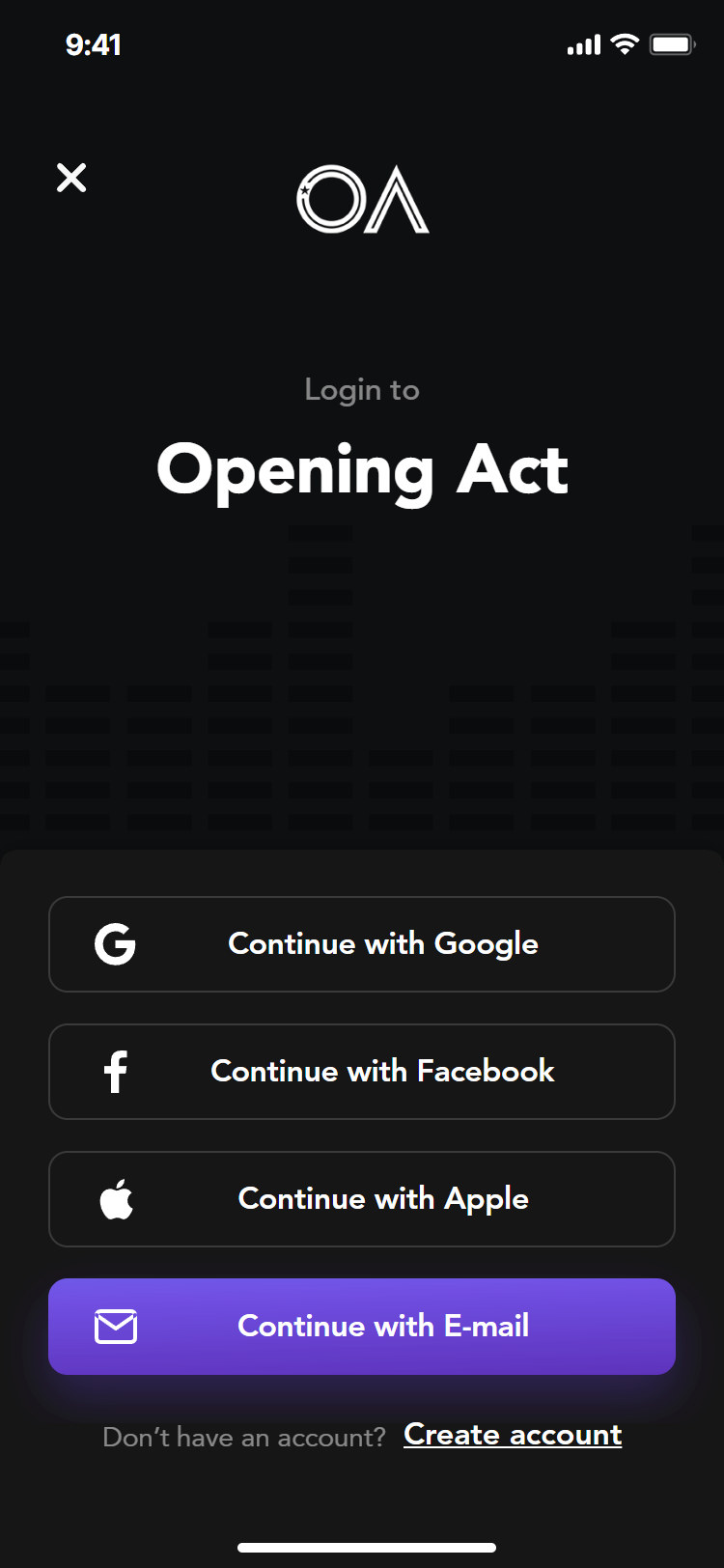 Opening Act app: sign in