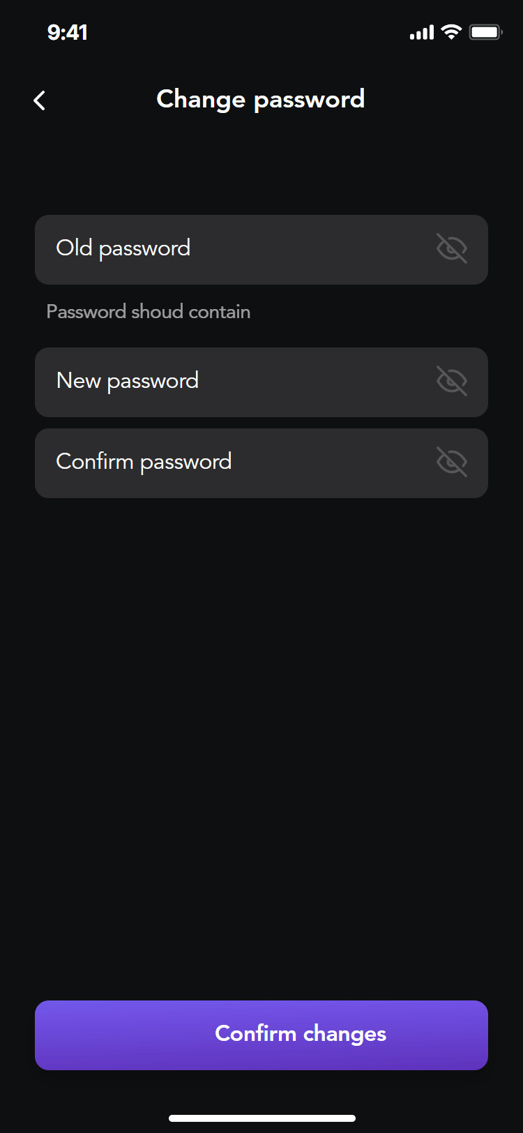 Opening Act app: change password