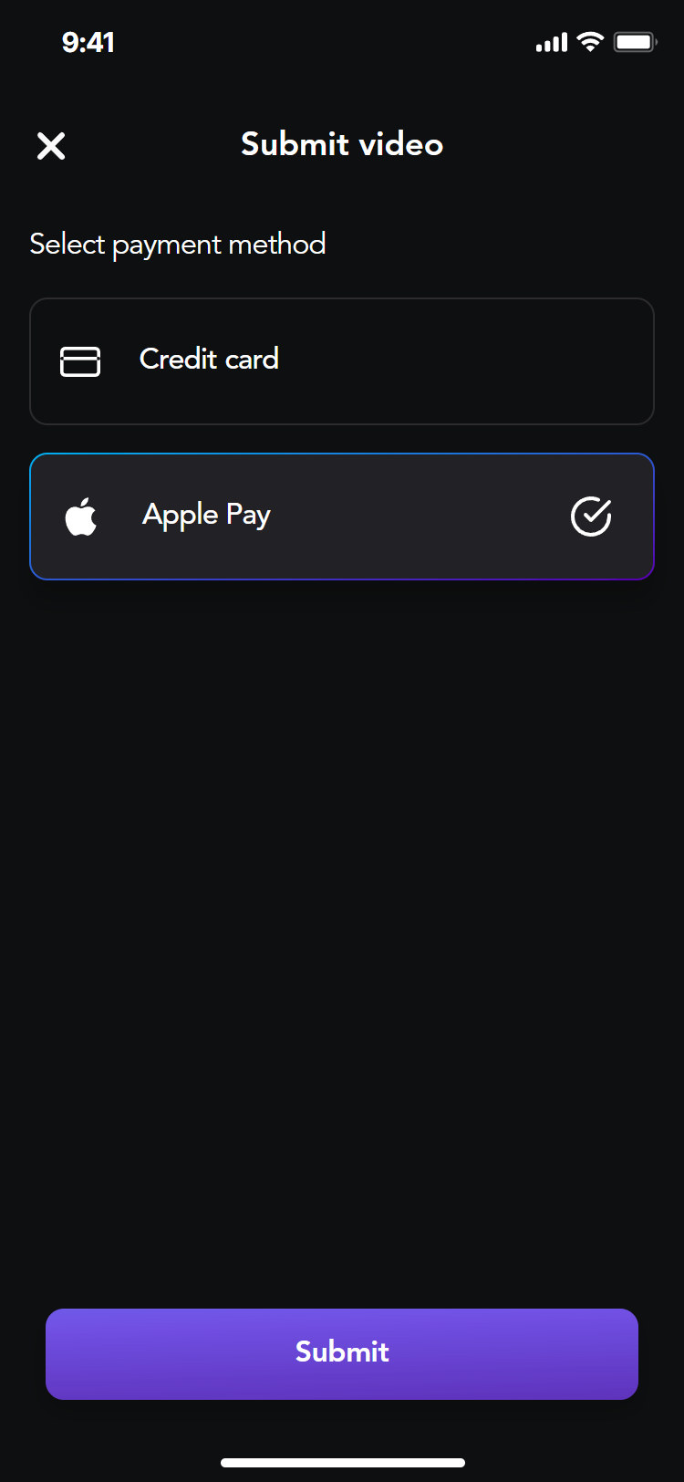 Opening Act app: payment method
