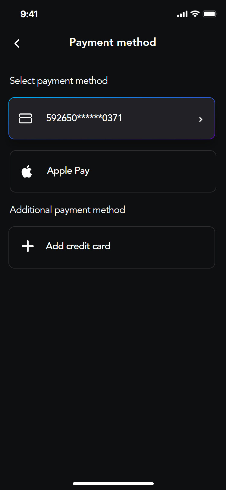Opening Act app: saved cards