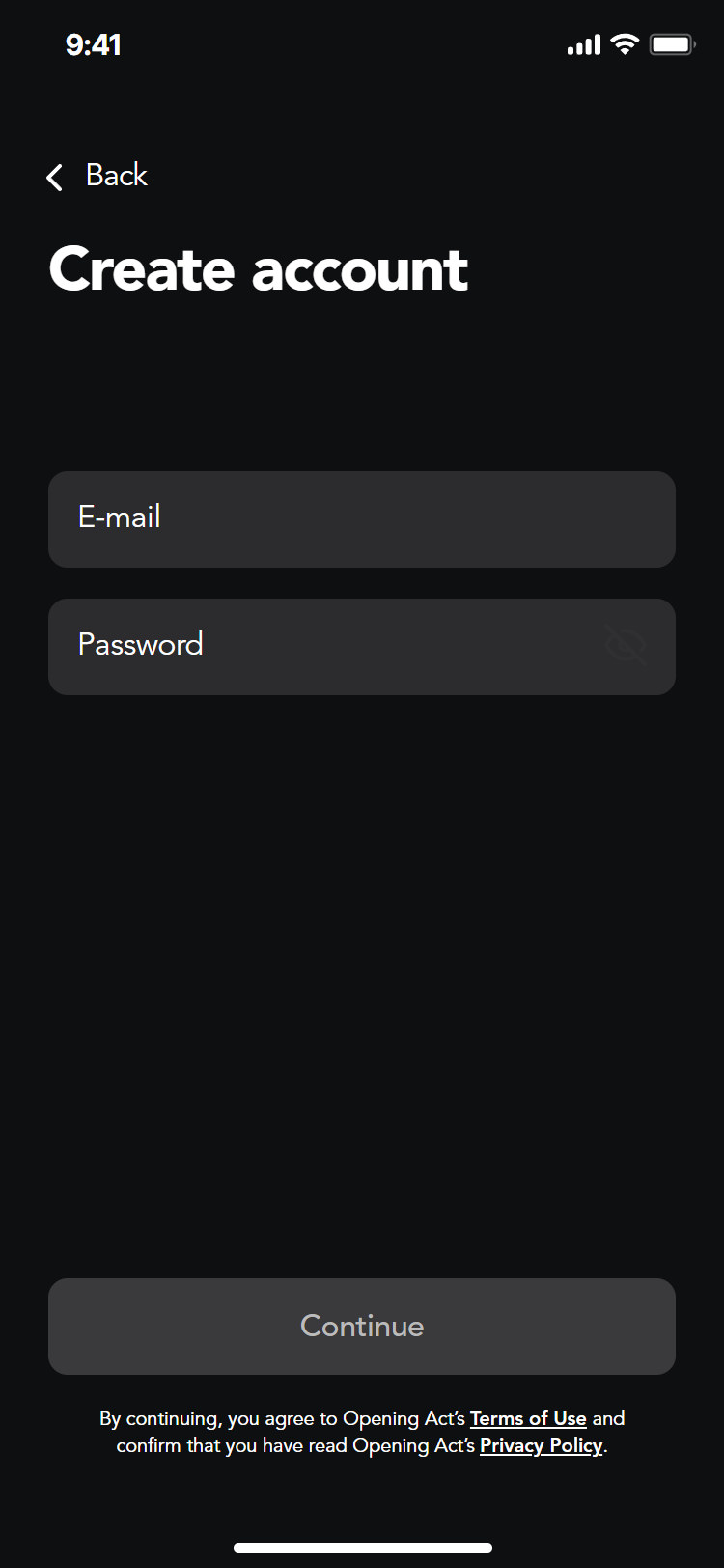 Opening Act app: e-mail