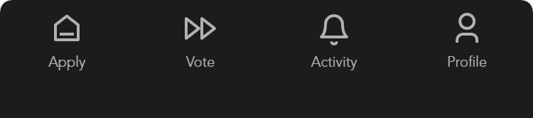 Opening Act tab bar: Apply, Vote, Activity, Profile