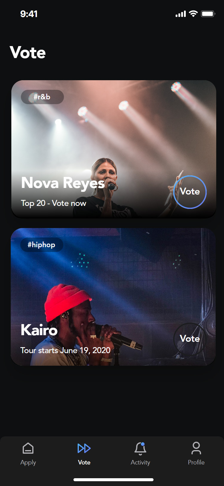 Opening Act app: vote list