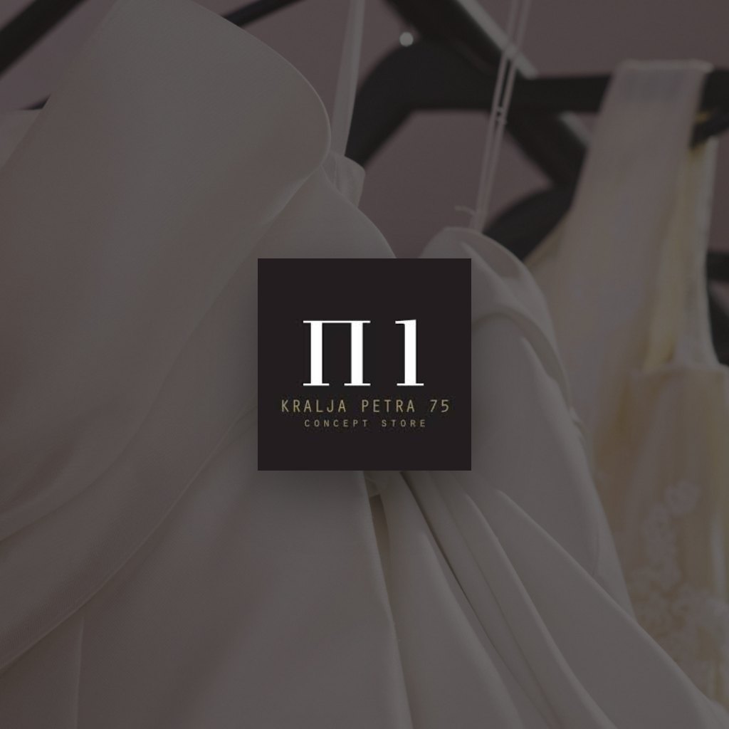 P1 Concept Store logo over wedding dress fabric