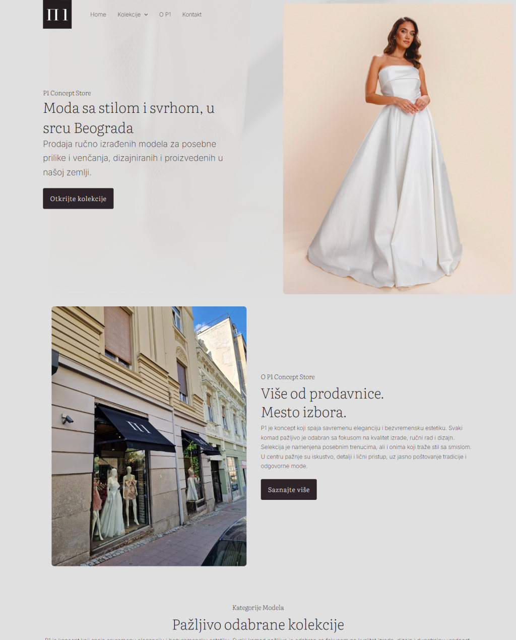 Home page, part one: hero, about P1 and the collections