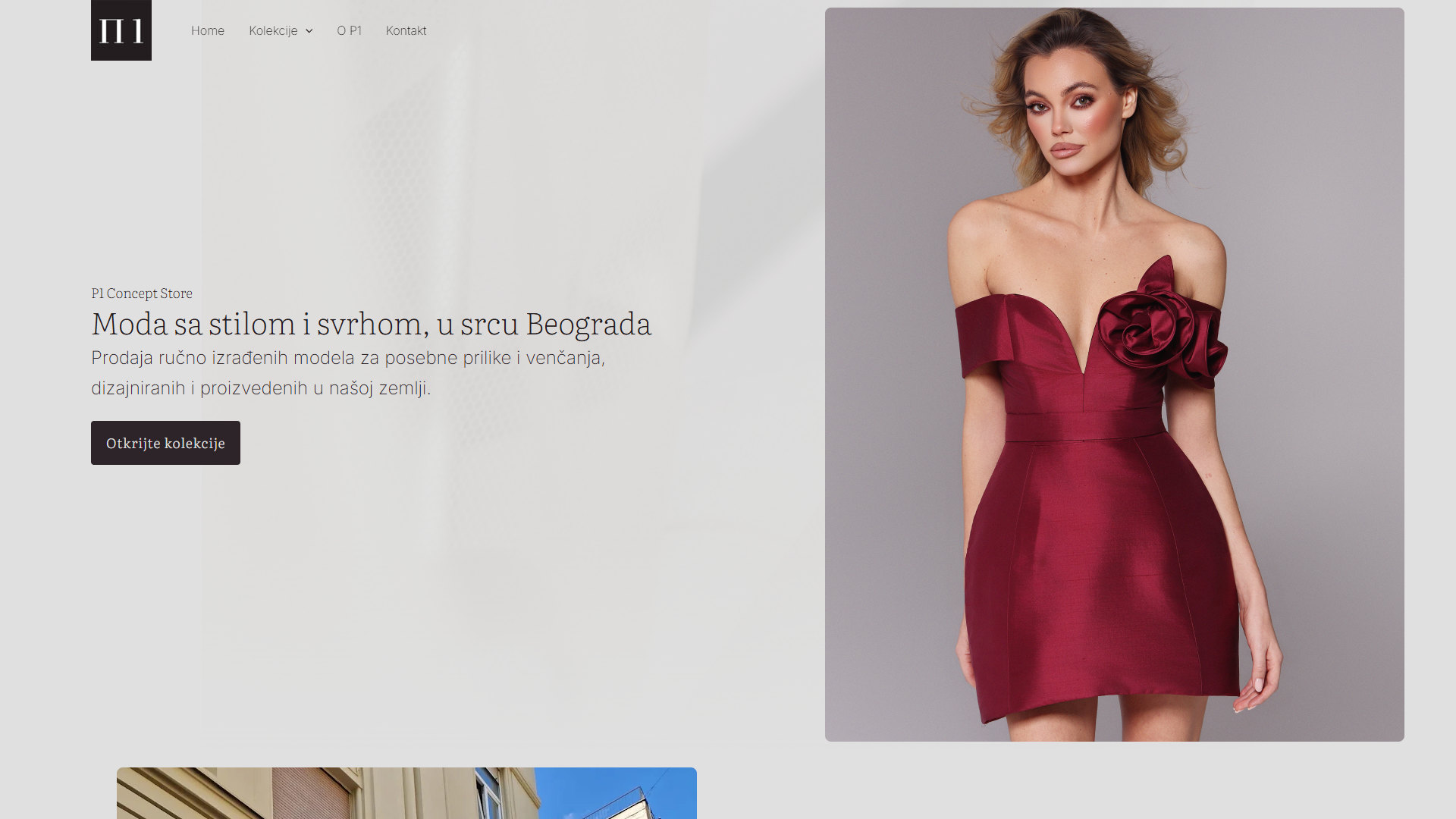 P1 Concept Store home page hero on desktop: Moda sa stilom i svrhom, u srcu Beograda