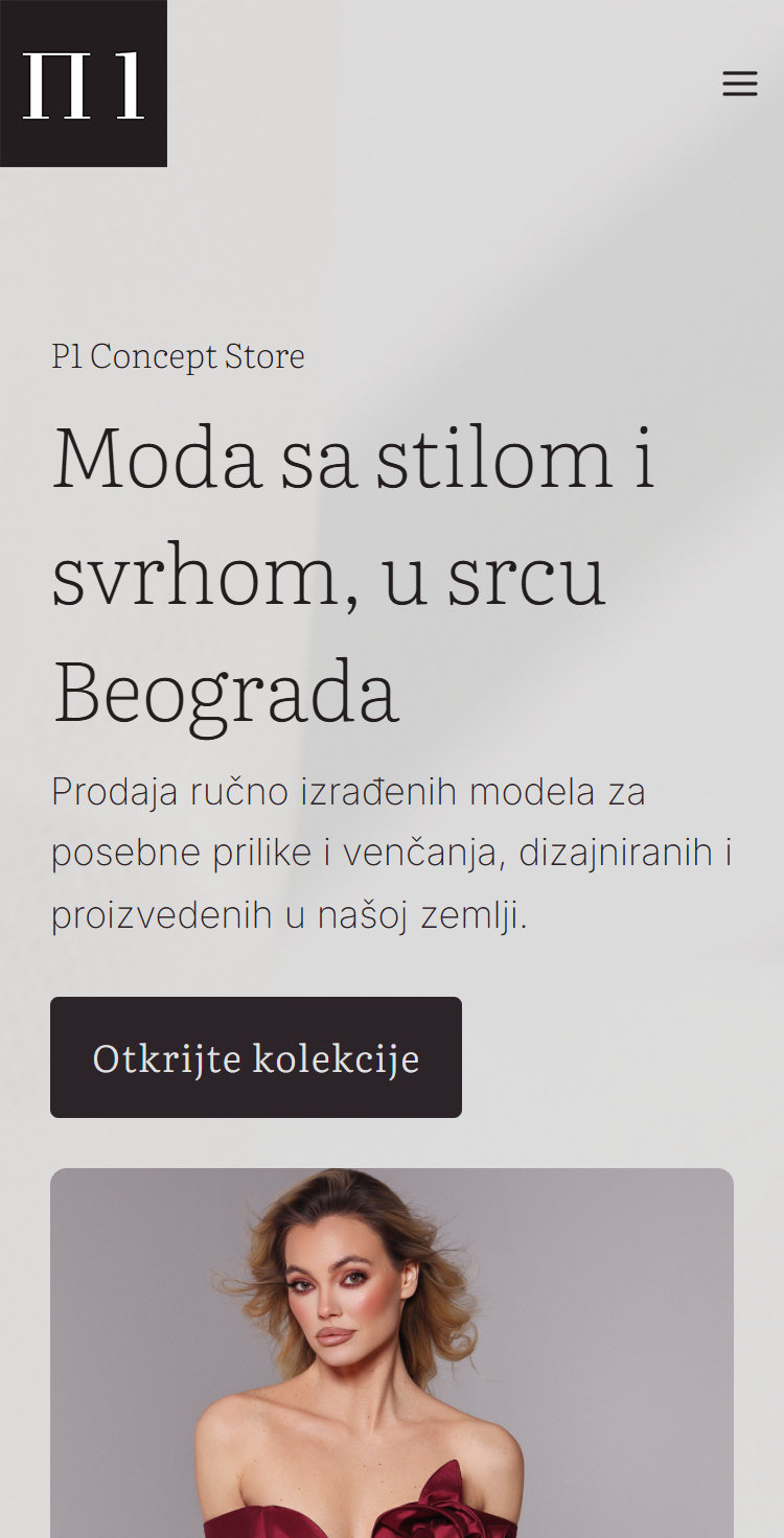 P1 Concept Store home page on a phone