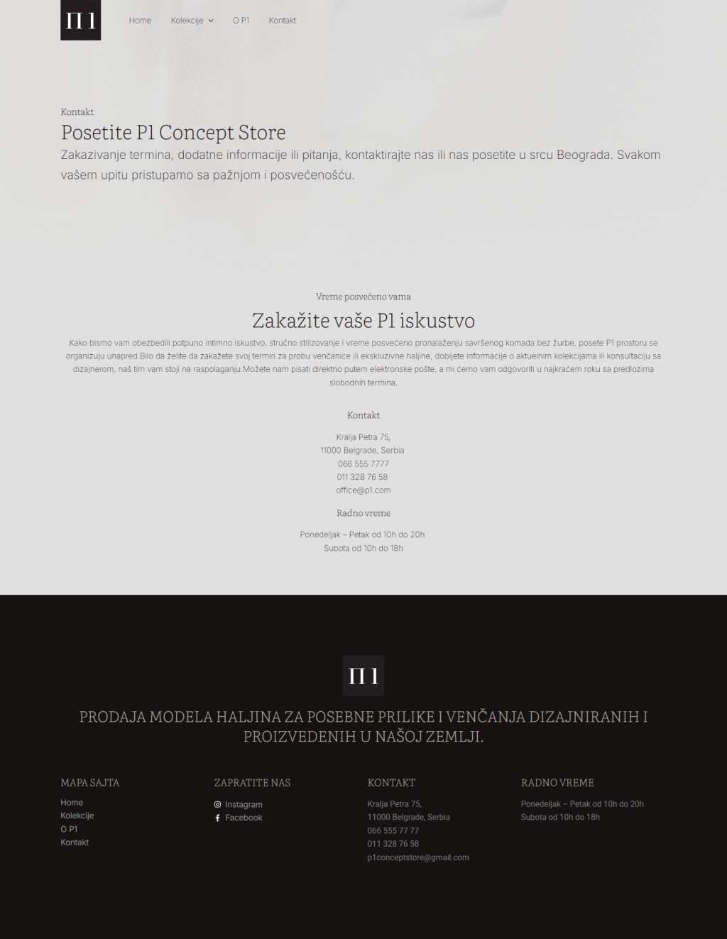 Contact page, full length