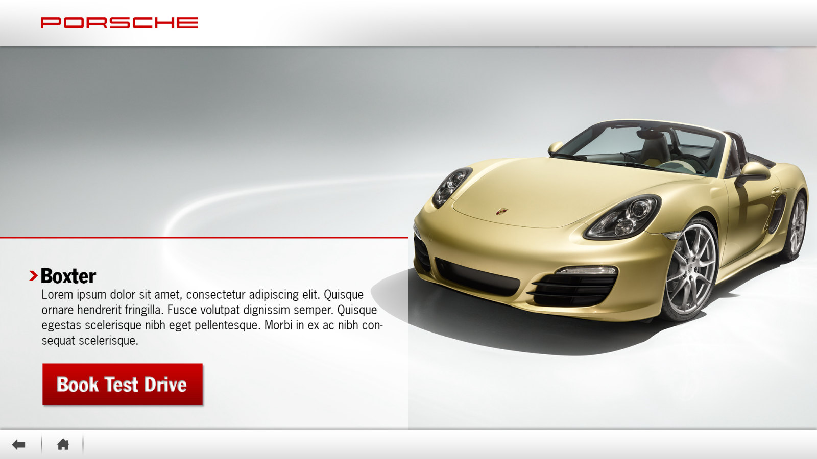Book a Test Drive, the Boxster model page