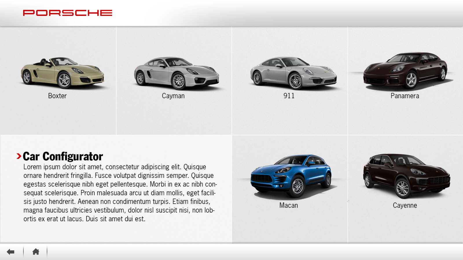 Car Configurator, the list of models