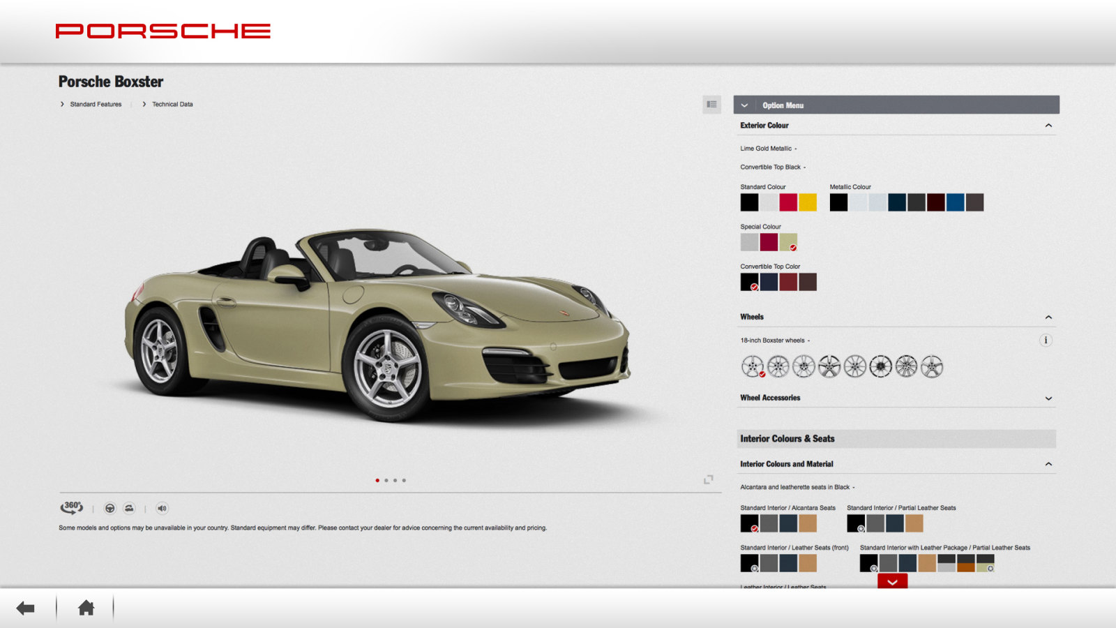 The car configurator with colors, wheels and interior options