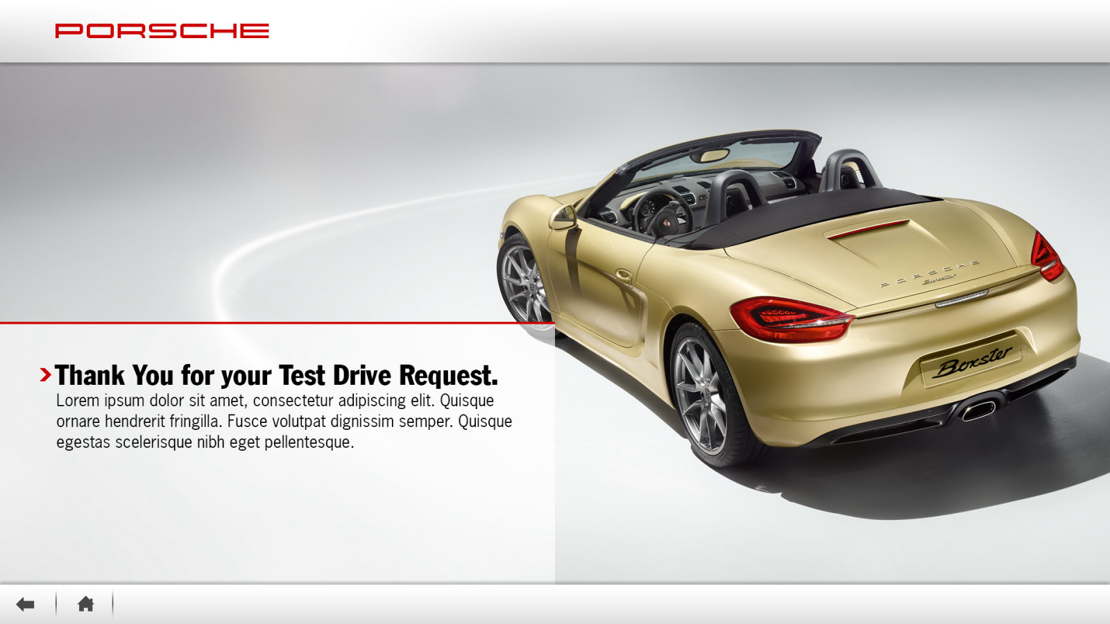 Thank you screen after a test drive request