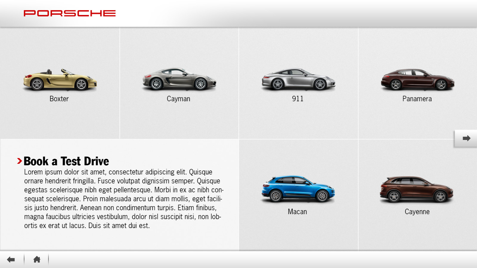 Book a Test Drive, the list of models