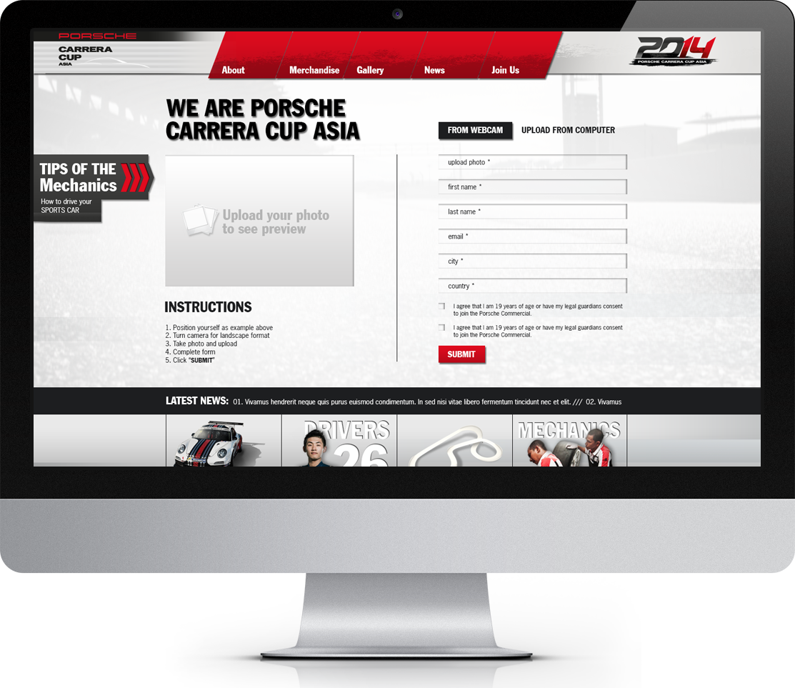 Microsite registration with a photo upload on a desktop screen