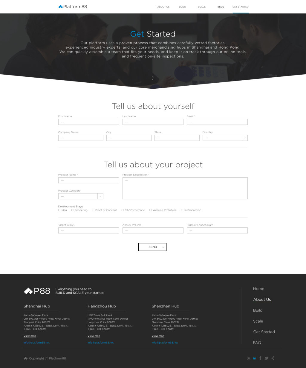 2015 Get Started page with the project form, full length