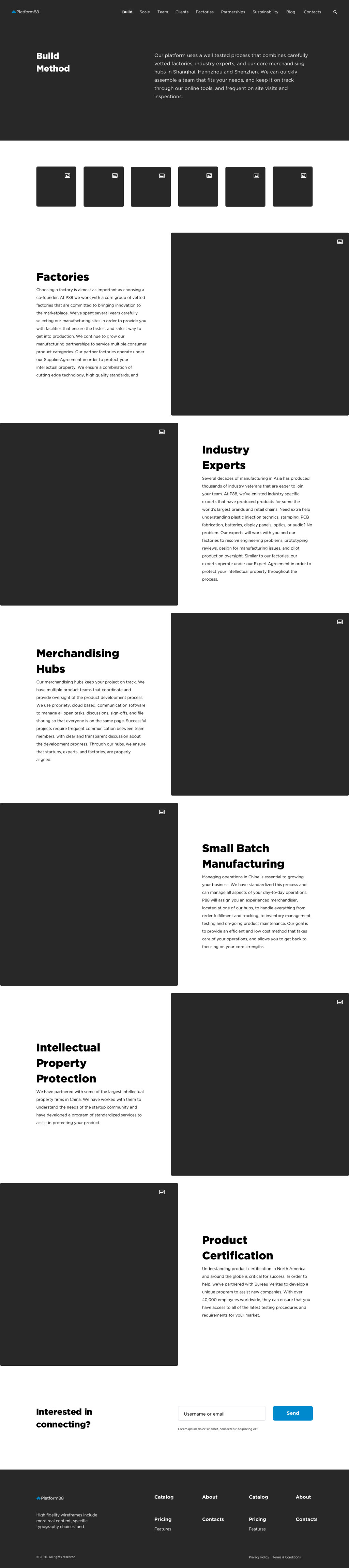 Wireframe of the Build page, full length