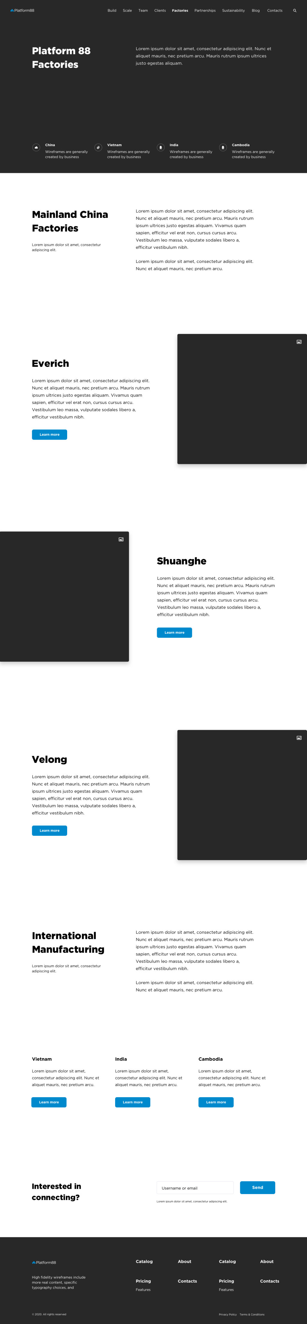 Wireframe of the Factories page, full length