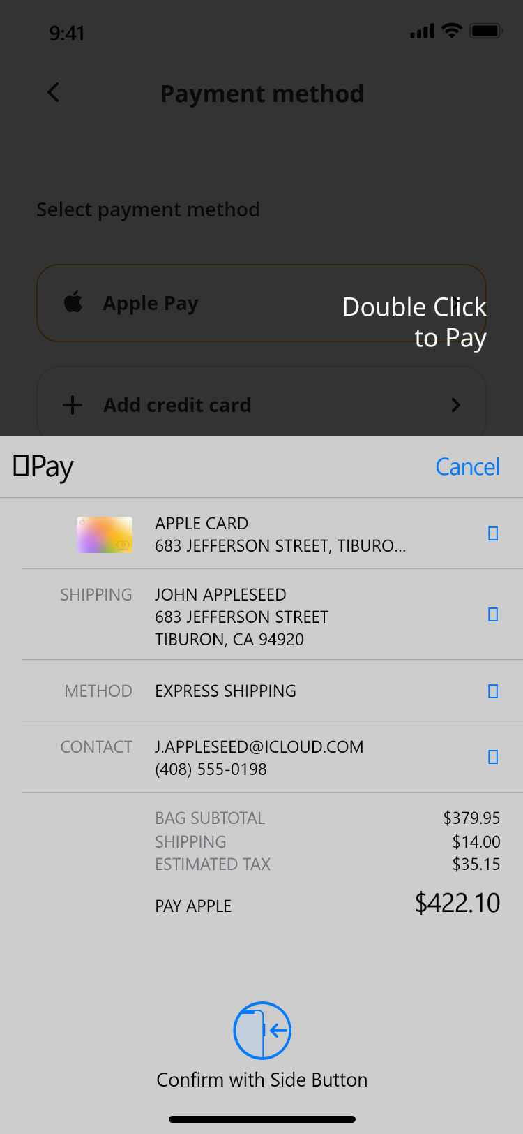 Pour Choices guest app: apple pay