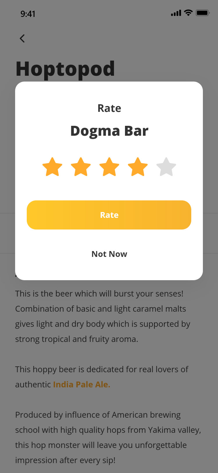 Pour Choices guest app: rate a bar