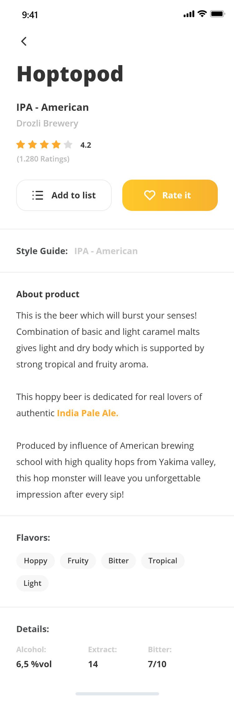 Pour Choices guest app: beer page