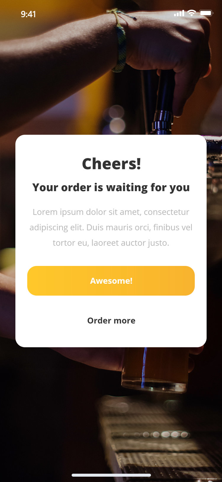 Pour Choices guest app: order confirmed