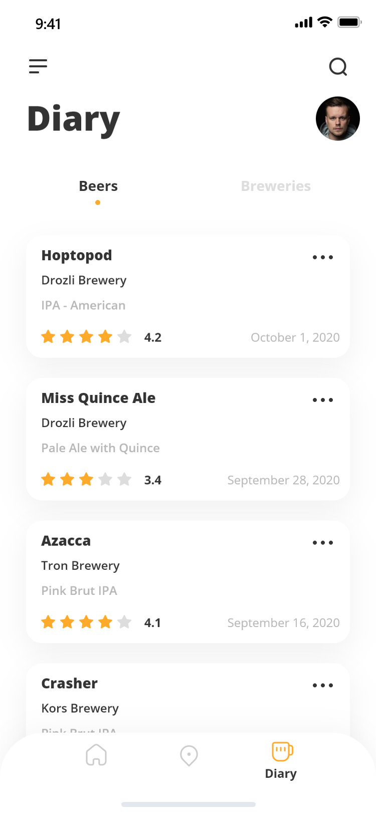 Pour Choices guest app: diary