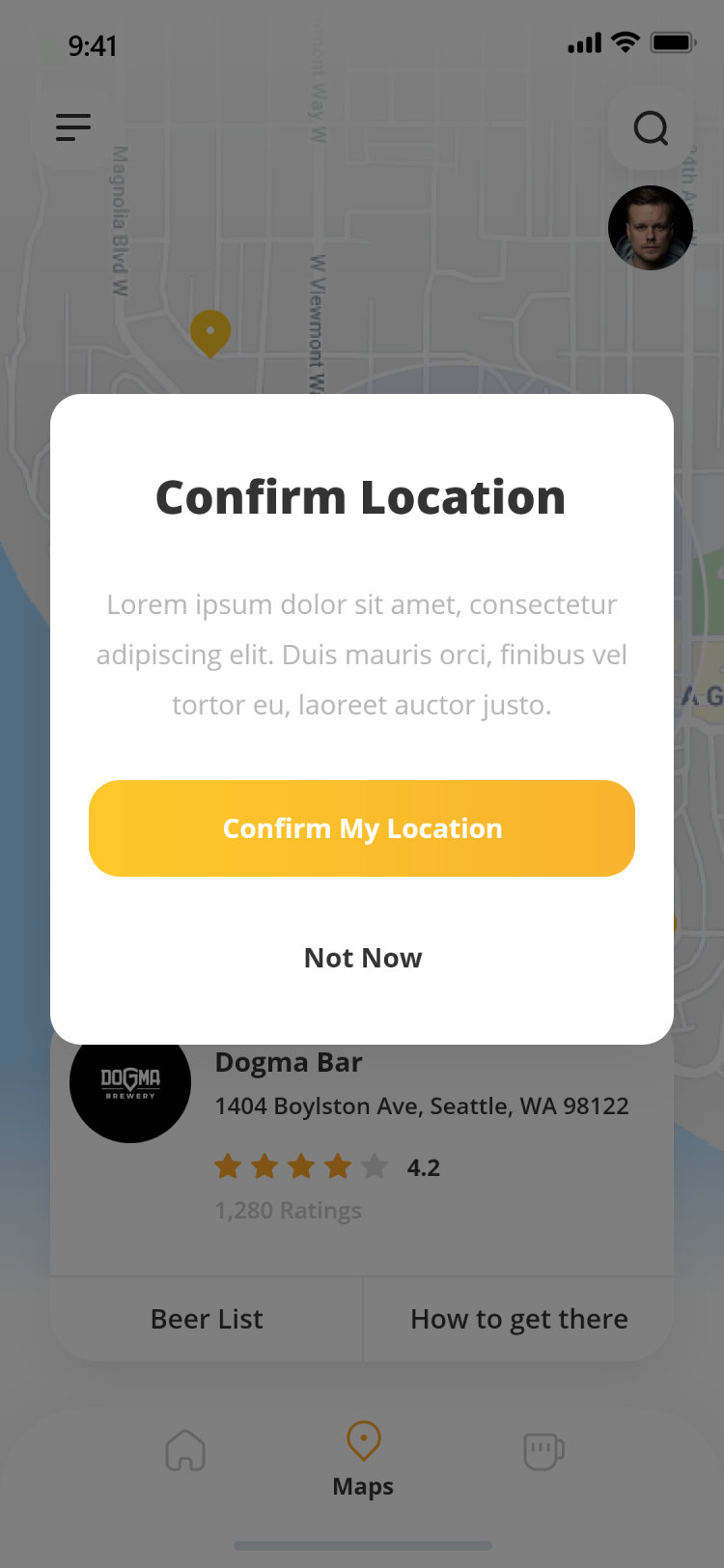 Pour Choices guest app: confirm location