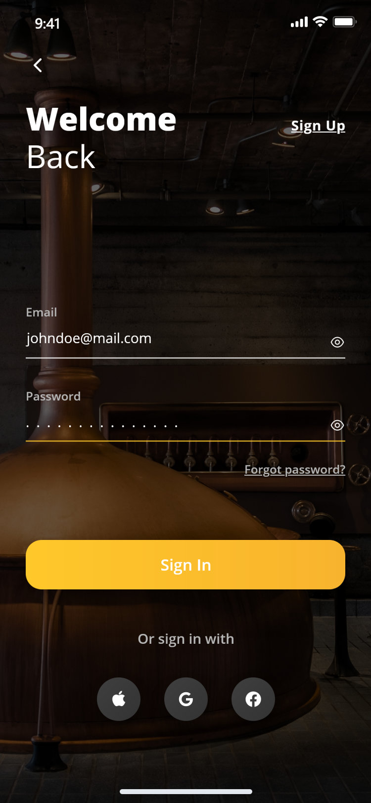 Pour Choices guest app: sign in