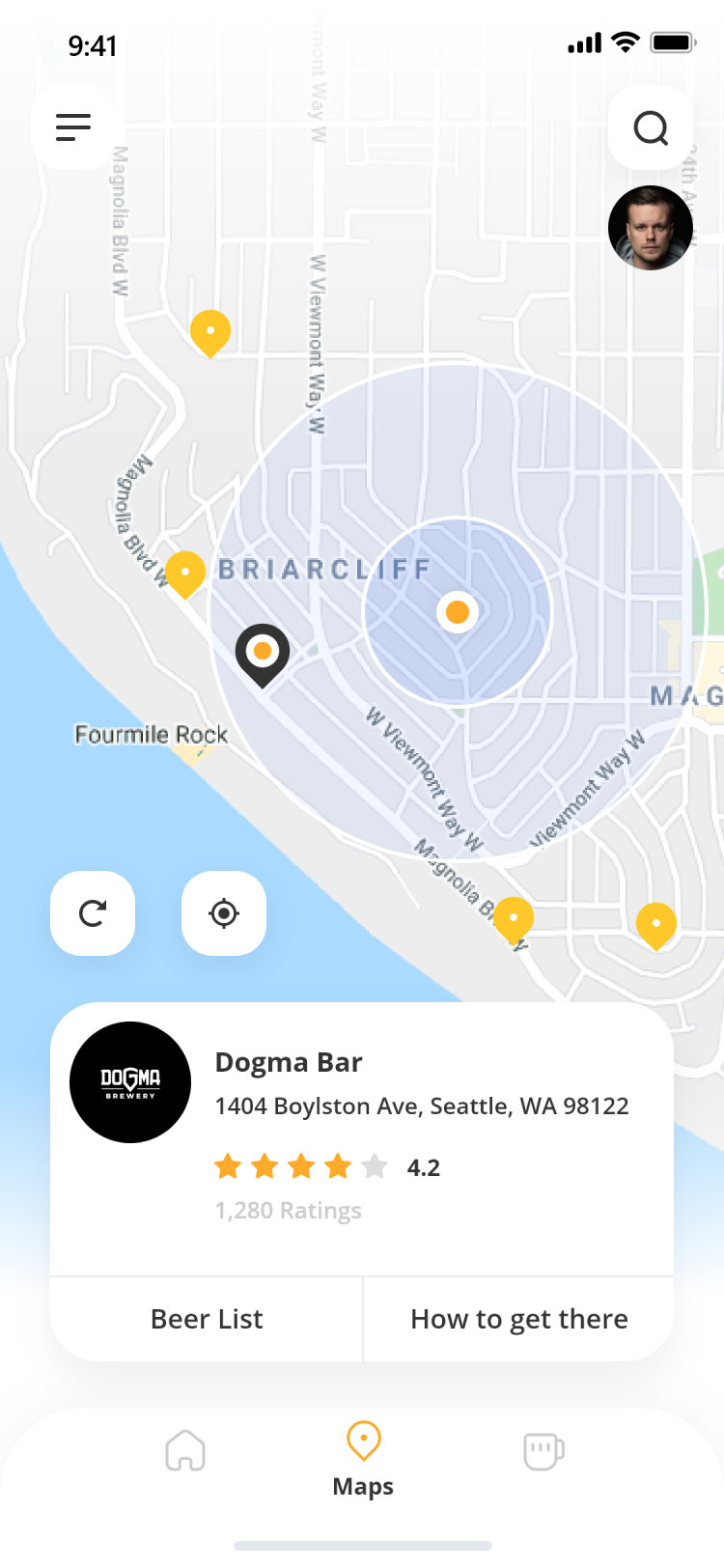Pour Choices guest app: bars on the map