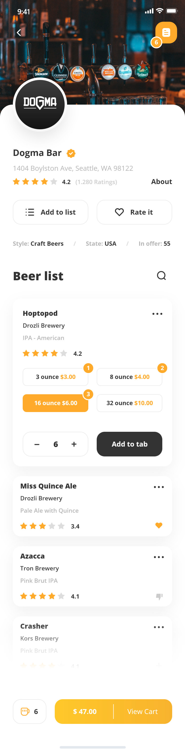 Pour Choices guest app: what the bar pours