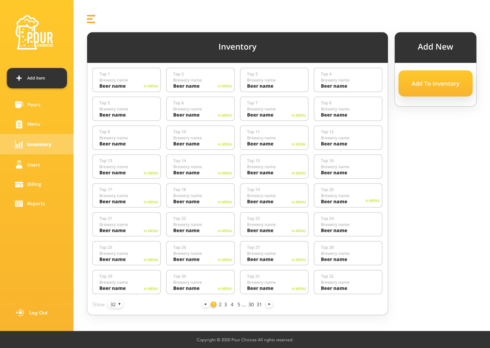 Pour Ops bar web app: inventory