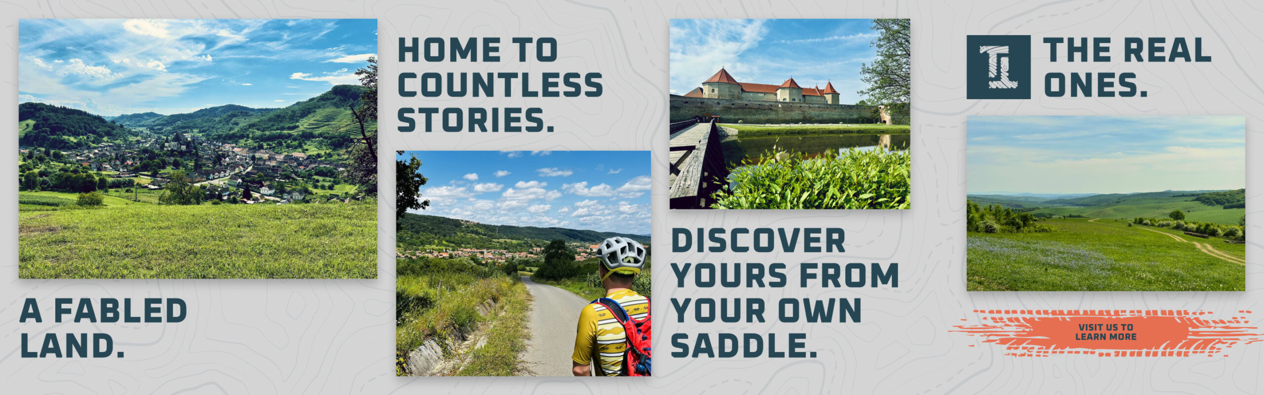 Four slide carousel: A fabled land, Home to countless stories, Discover yours from your own saddle, The real ones