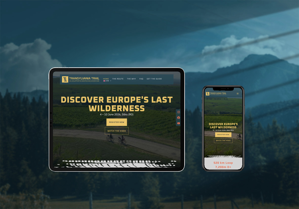 Transylvania Trail website on a tablet and a phone