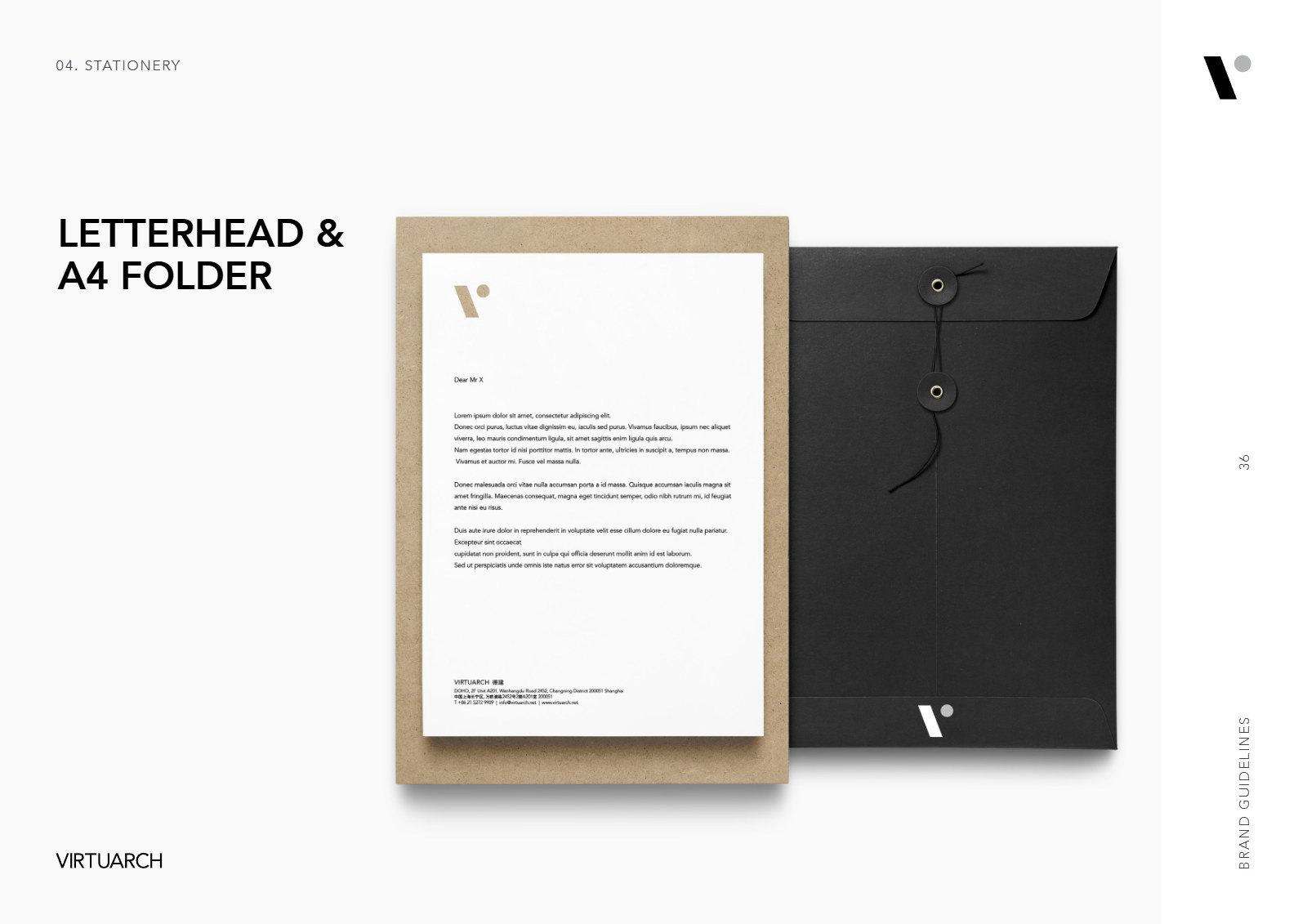 VirtuArch brand guidelines: letterhead and a4 folder
