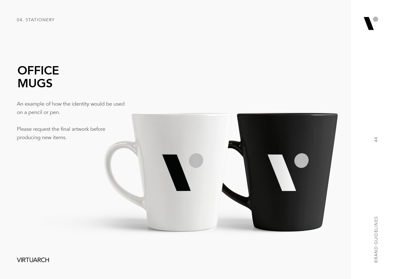 VirtuArch brand guidelines: office mugs
