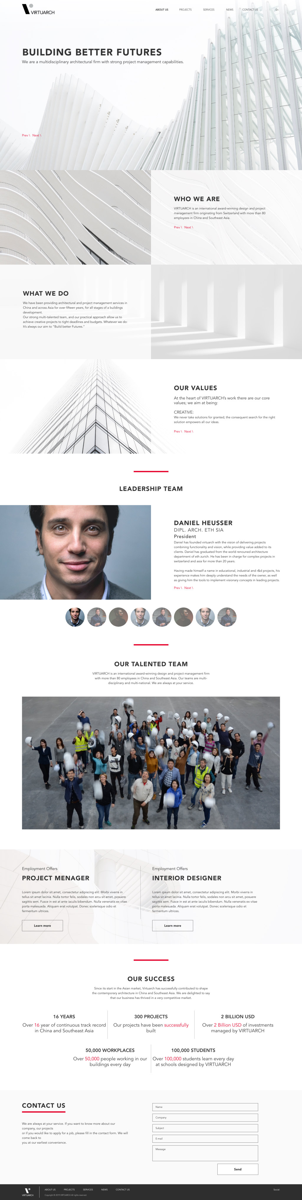 About Us page design, full length