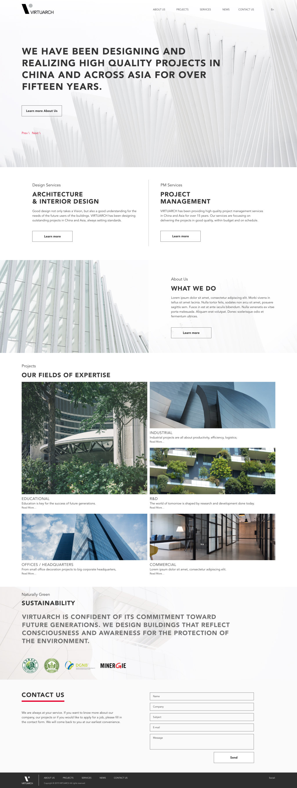 VirtuArch home page design, full length