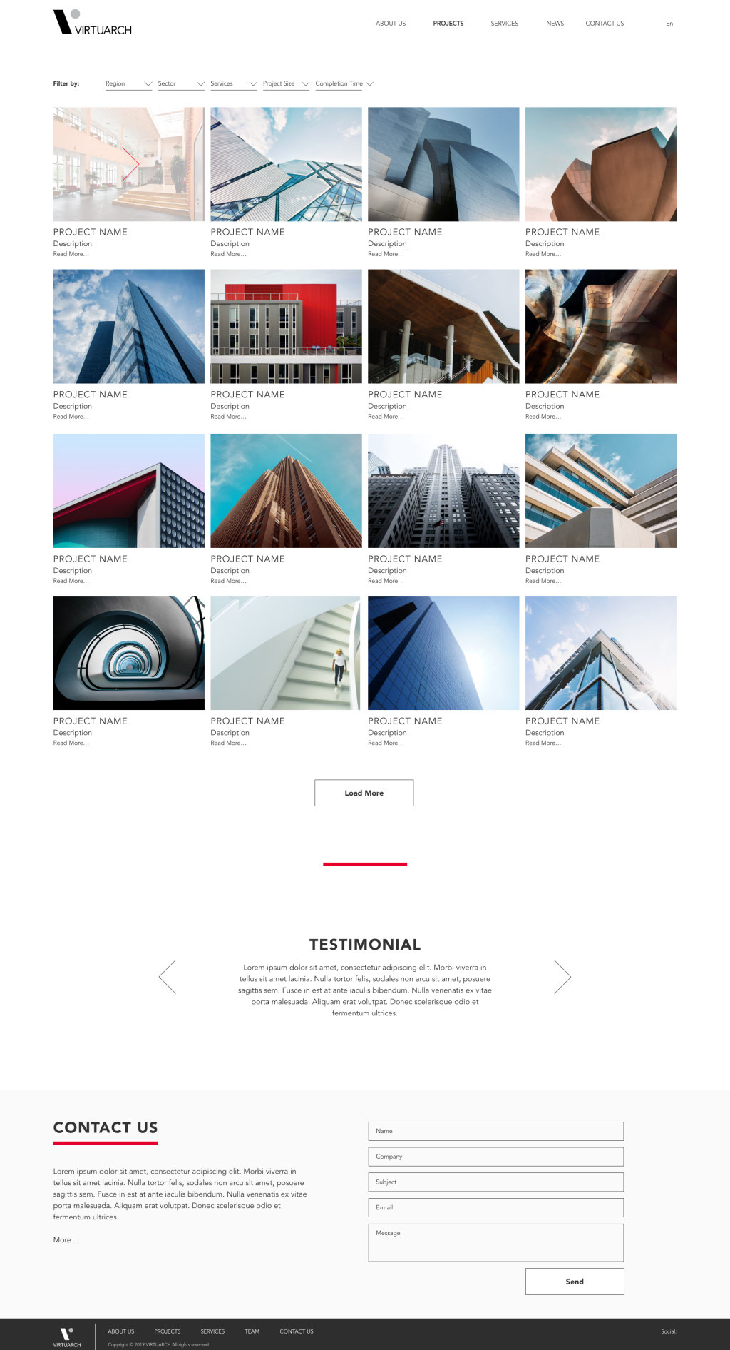Projects page design, full length