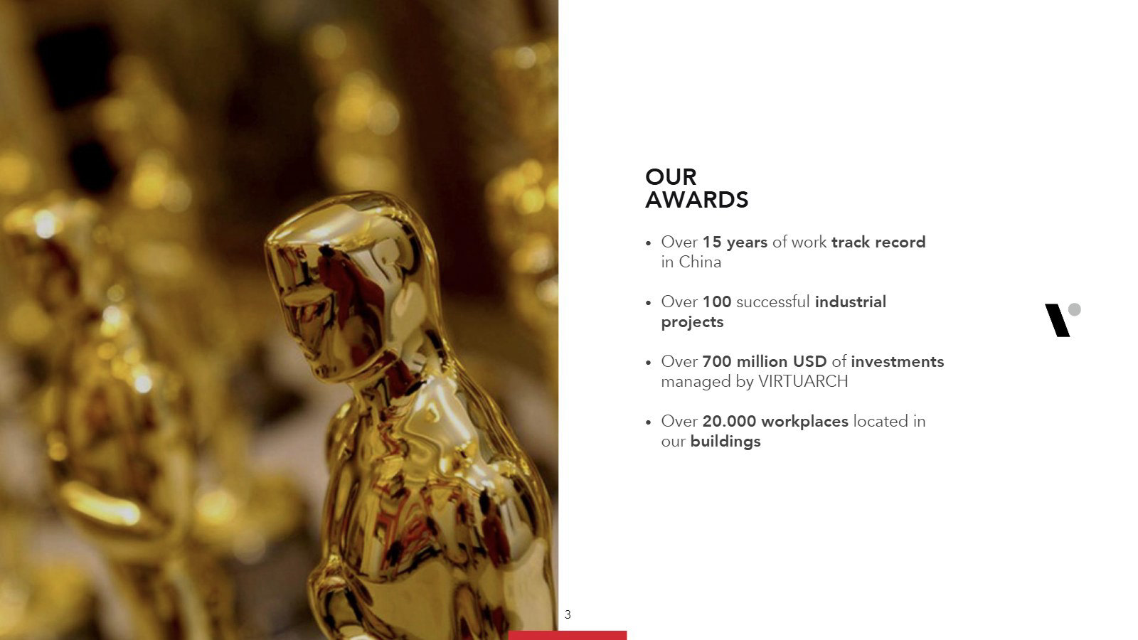 VirtuArch presentation template slide: our awards