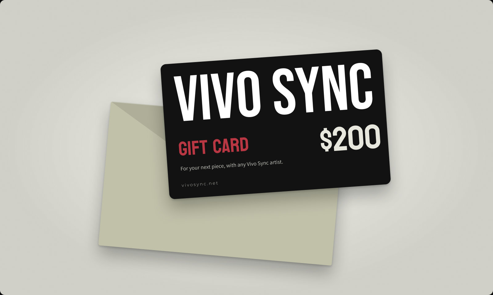Vivo Sync gift card on a Khaki envelope